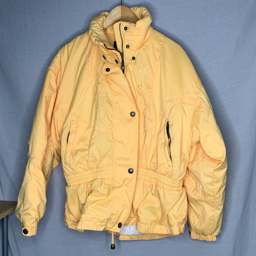 Vintage Nordica Woman's Y2K Puffy Ski Jacket Yellow Winter Coat Drawstring Waist